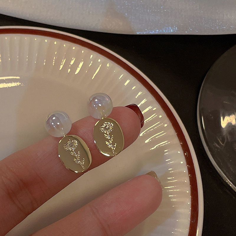 Wholesale Silver Needle Zircon Heart Bow Mermaid Concubine Pearl Copper Earrings